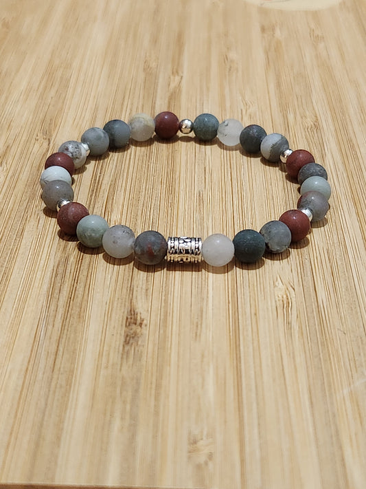African Bloodstone Beaded Bracelet with accents.  protection - calming - religious - healing
