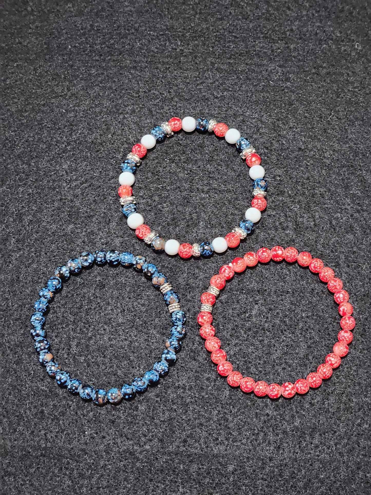 Patriotic Bracelets - set of 3 - red, white and blue - Memorial Day - 4th of July - Veterans Day - The New Year