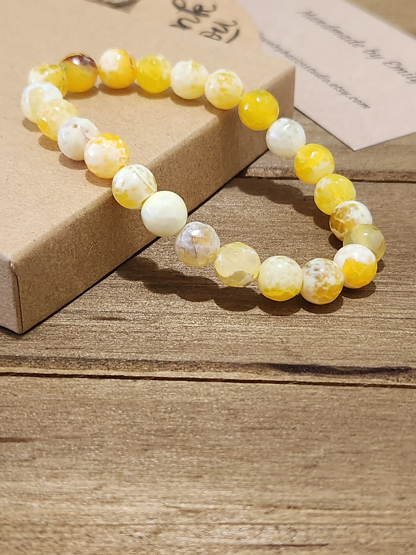 Yellow Crackle Agate Stone Bracelet 6mm stones - calming - concentration - security - courage