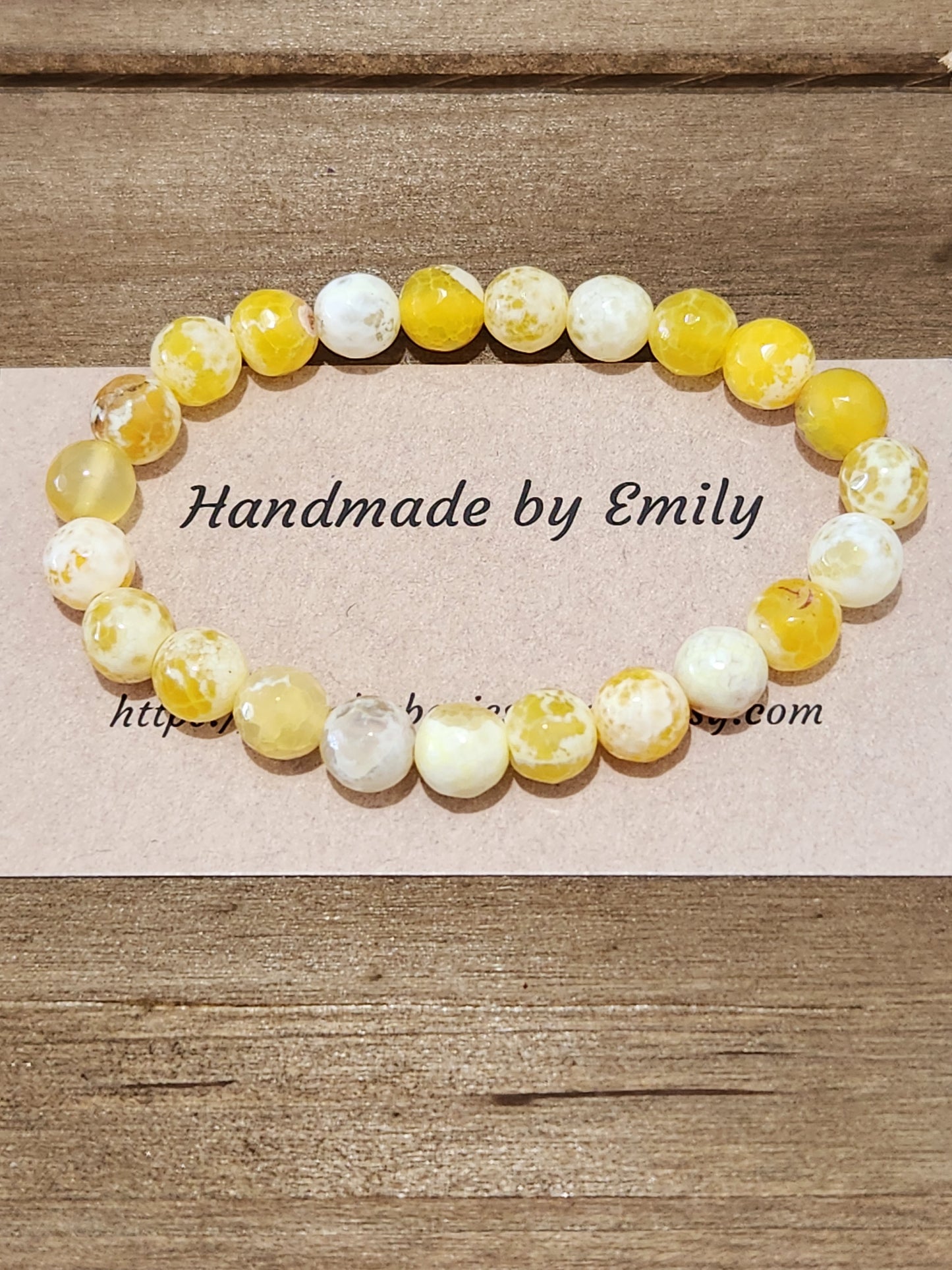 Yellow Crackle Agate Stone Bracelet 6mm stones - calming - concentration - security - courage