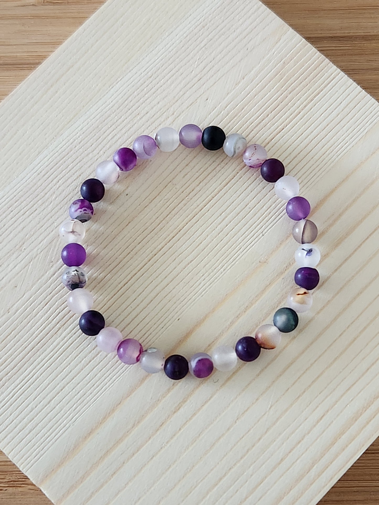 Purple Matte Agate Stone Bracelet - 6mm stones - balance - calming - creativity