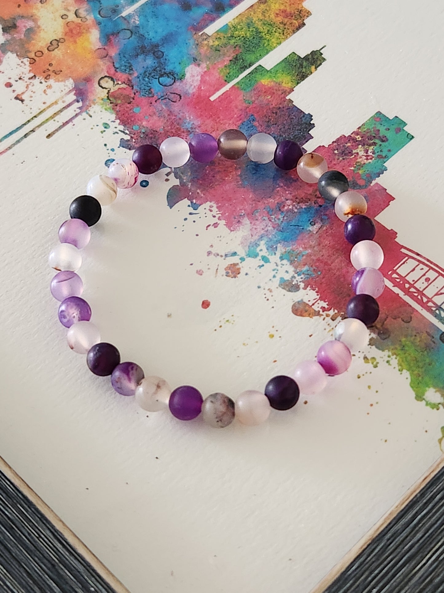 Purple Matte Agate Stone Bracelet - 6mm stones - balance - calming - creativity