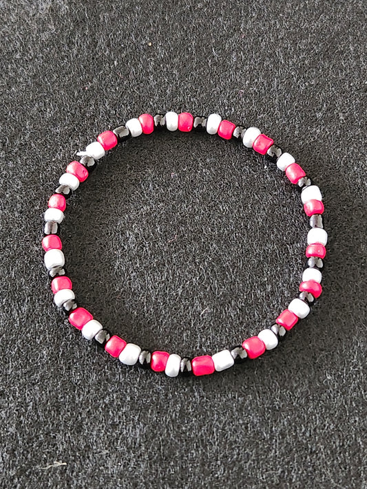 Beaded Bracelet - set of 3 - Minimalist - 4mm beads - red, black, silver - stackable