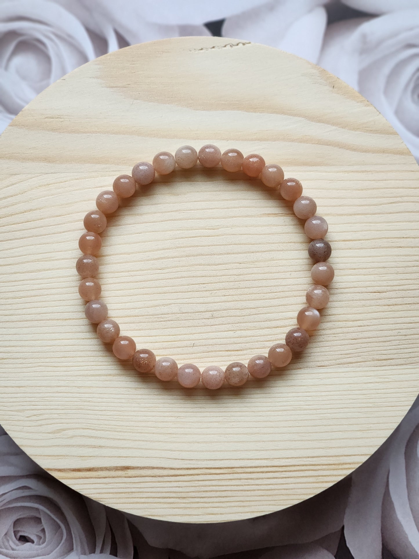 Peach Moonstone Bracelet - 6mm stones - acceptance - dreaming - soothing - goodness