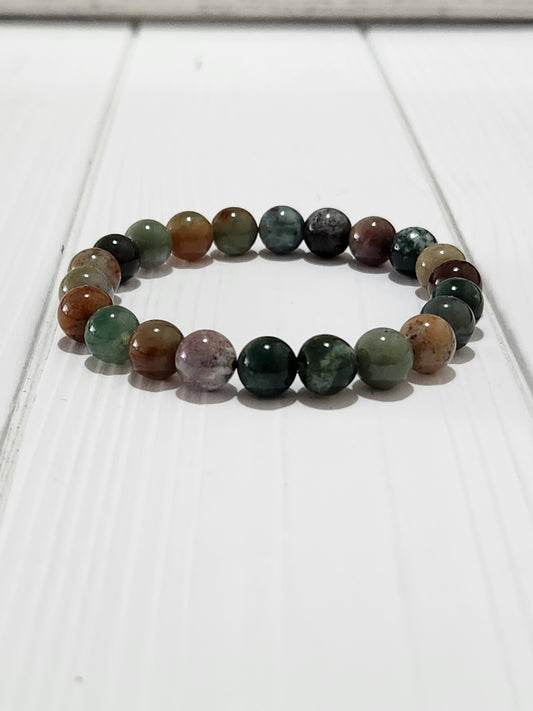 Indian Agate Stone Bracelet - 8mm stones - emotional healing - security - strength