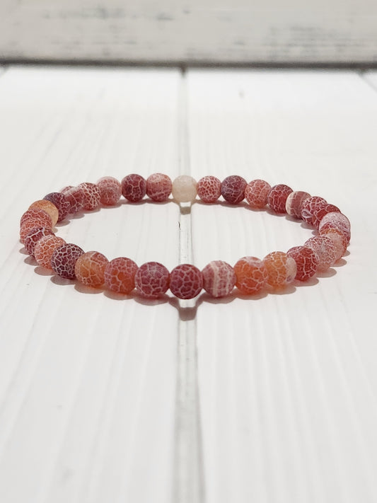 Red Frosted Crackle Agate Stone Bracelet - 6mm stones - passion - self love - introspection - energy