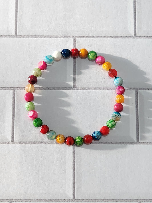 Colorful Crackle Agate Bracelet - 6mm stones - confidence - stability - strength - calming