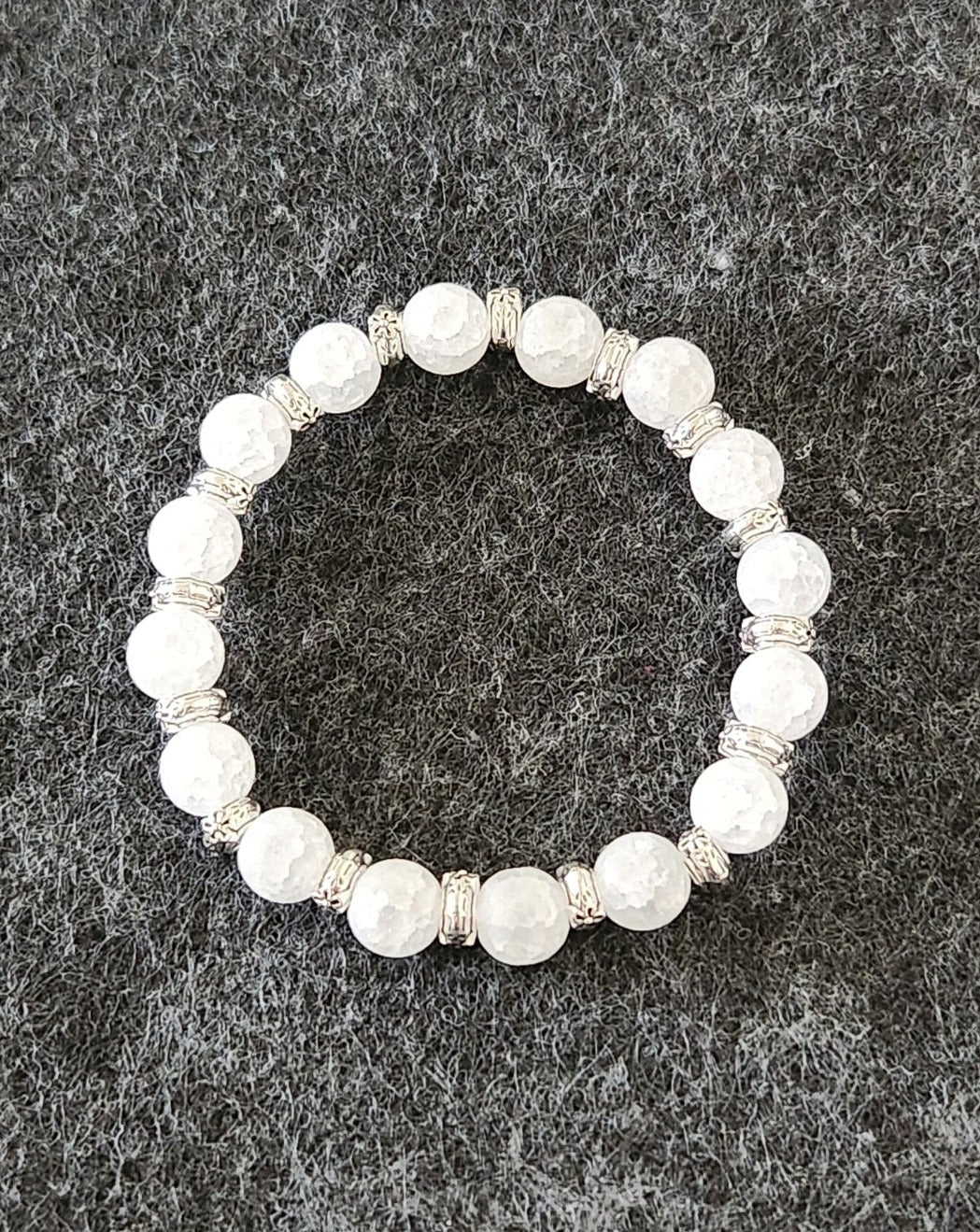 White Crackle Quartz Stone beaded bracelet with accents - harmony - spiritual light - wisdom - growth