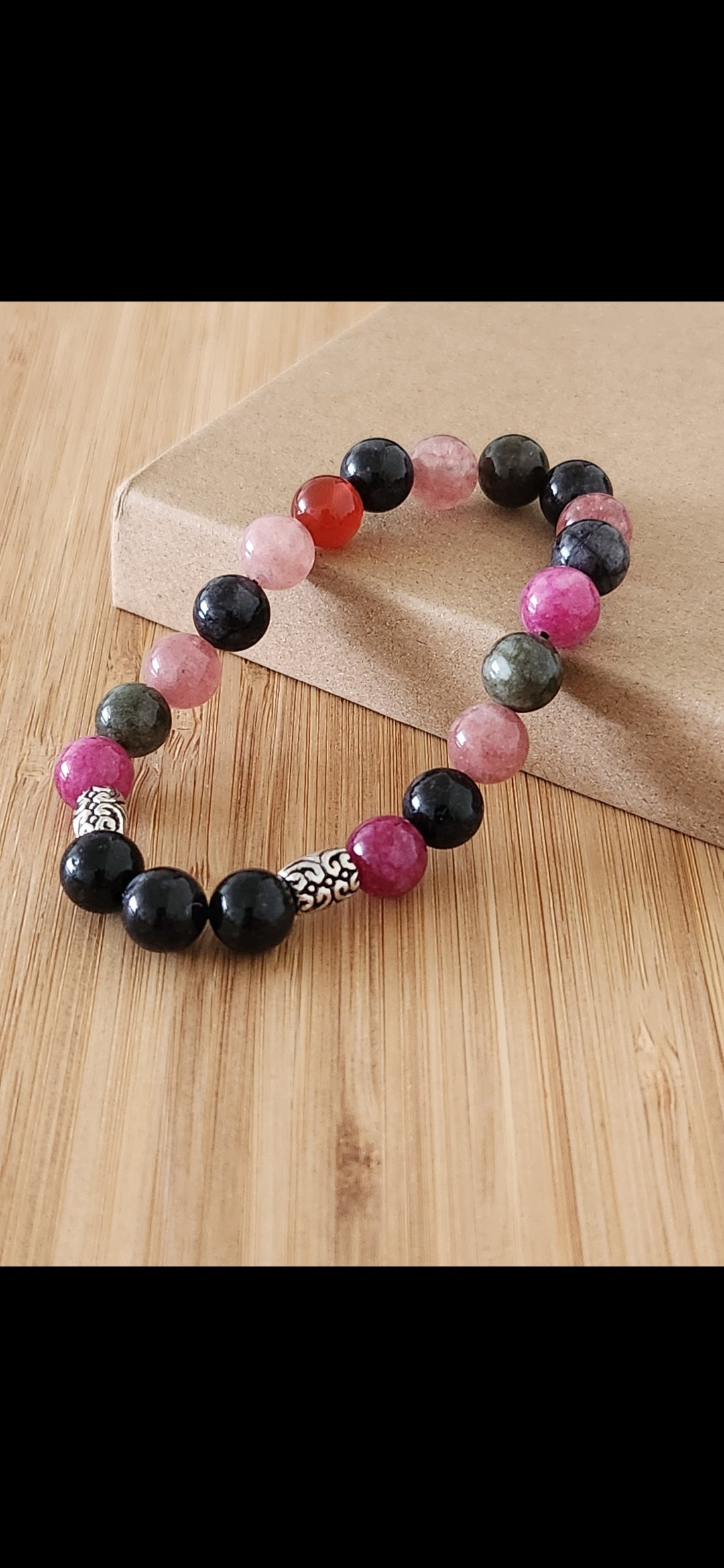 Tourmaline Stone beaded bracelet with 2 accents