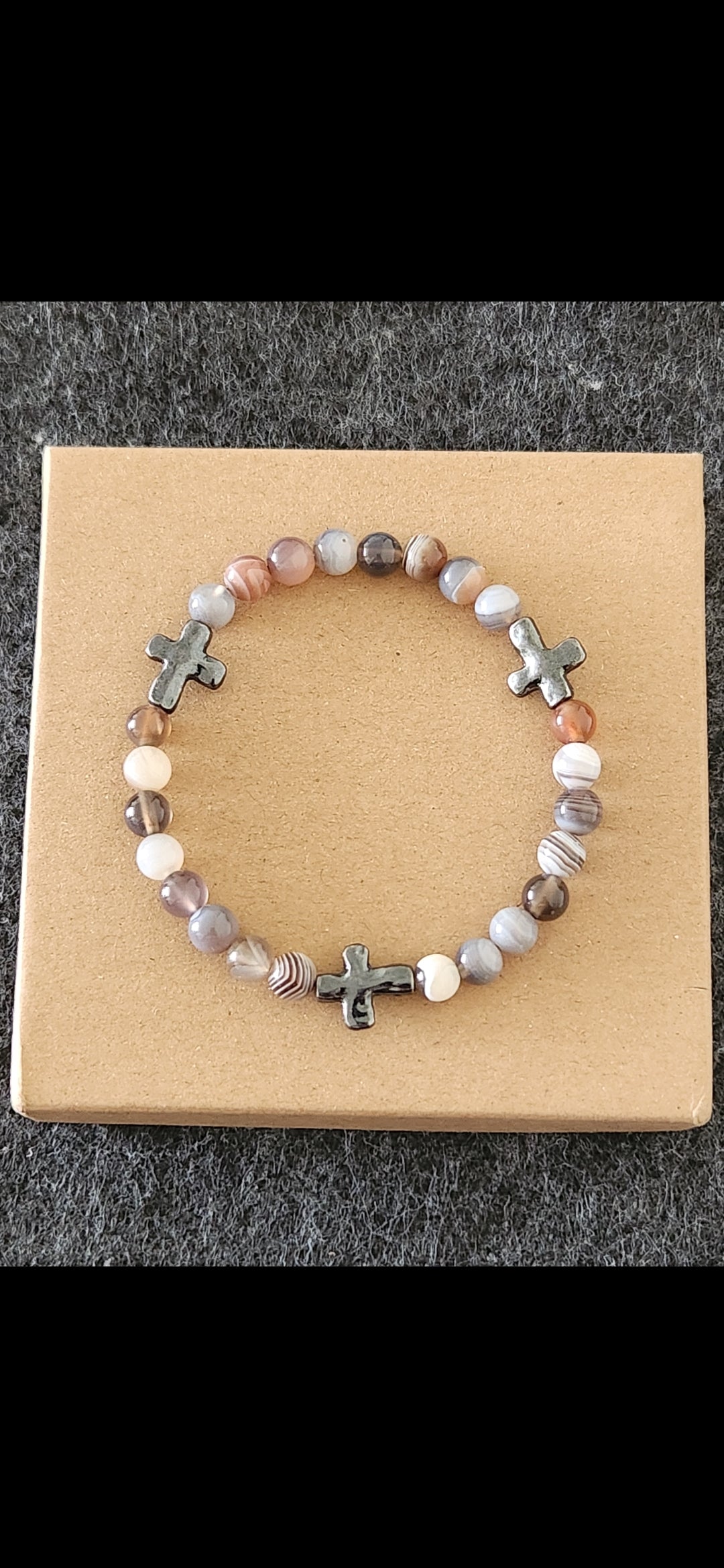 Botswana Sardonyx Agate Stone with Cross, bracelet - religious - inner peace - comforting - loneliness