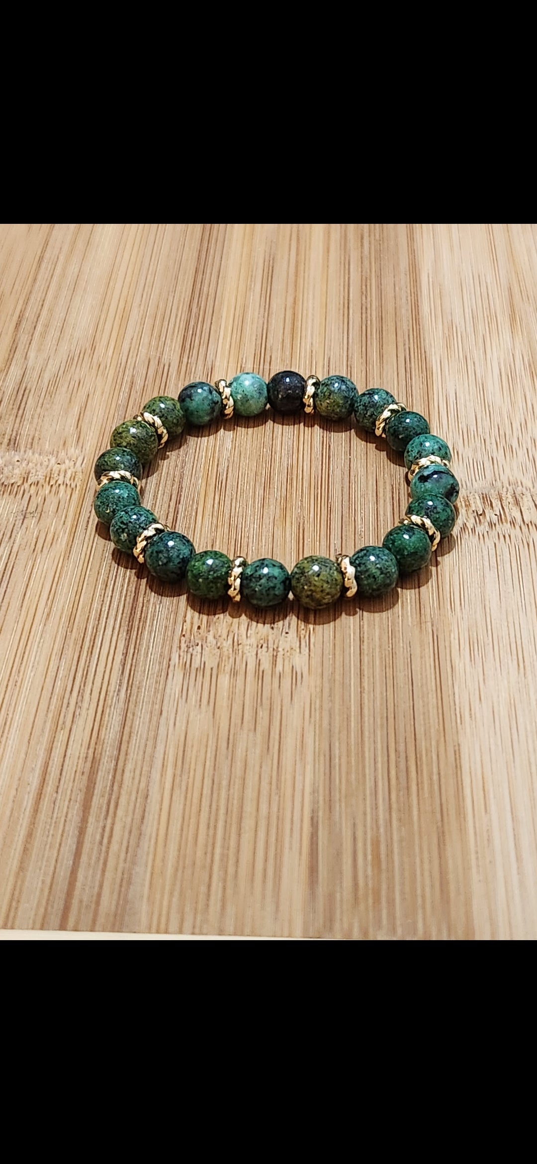 Green African Turquoise Stone beaded bracelet with accents - wisdom - good fortune - renewal