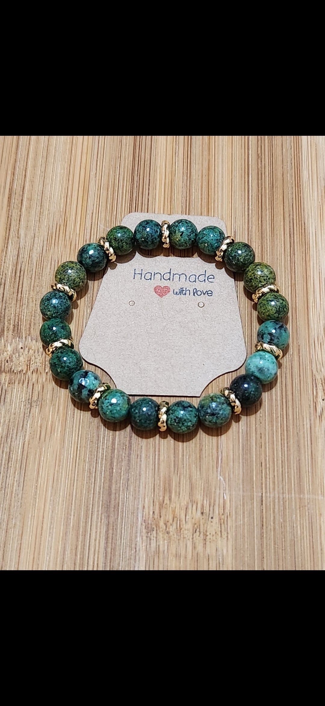 Green African Turquoise Stone beaded bracelet with accents - wisdom - good fortune - renewal